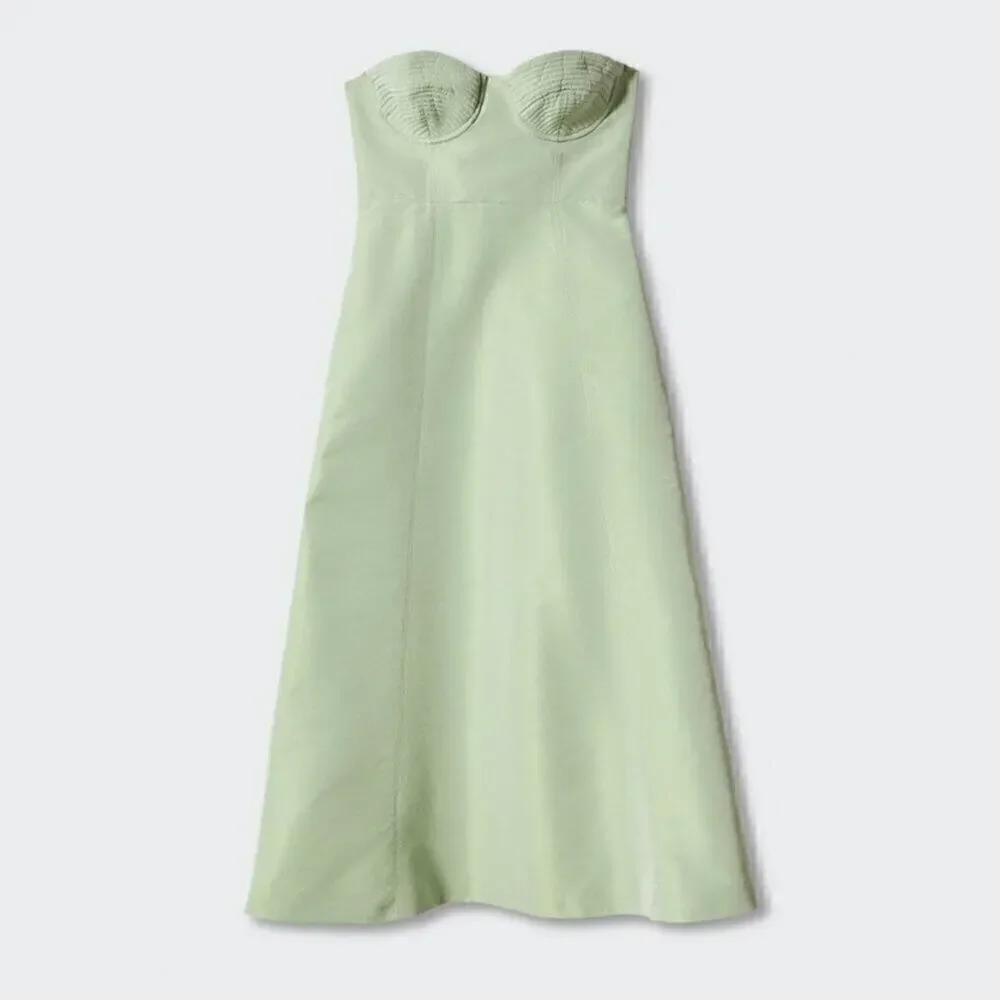 MANGO Corset-Style Strapless Midi Dress 💚✨ NWT - Picture 16 of 16